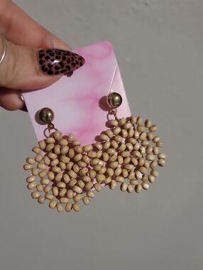 Beaded Cluster Drop Earrings - Beige Gold